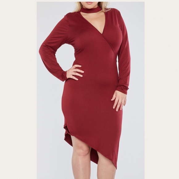 Plus Size Burgundy Choker Neck Dress 2X - Picture 2 of 3
